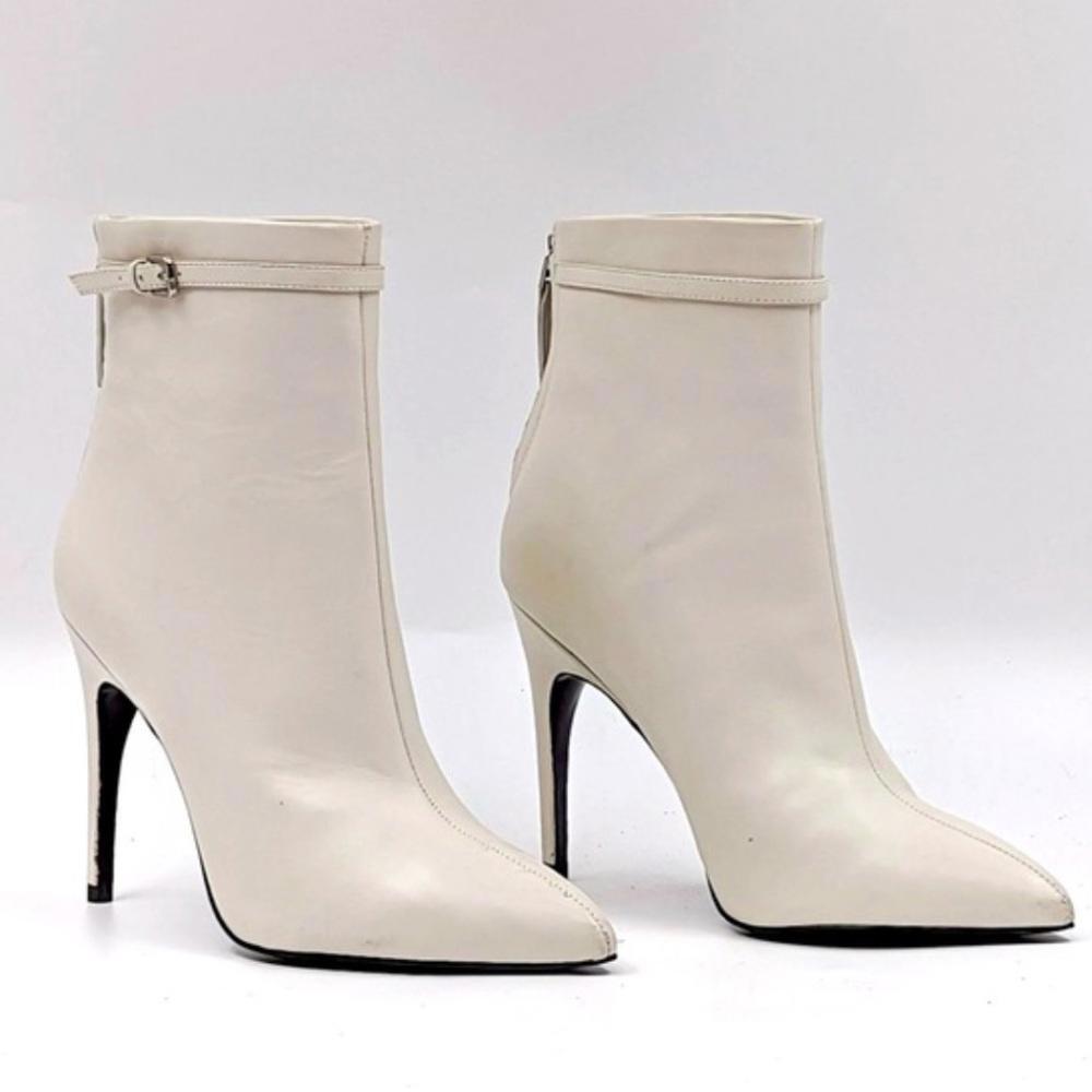 Reiss Ashton Off White Leather Ankle Boots Pointed Toe Stiletto Booties Size 10
